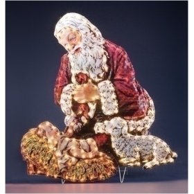 Kneeling Santa With Baby Jesus Lighted Holographic Christmas Yard Art