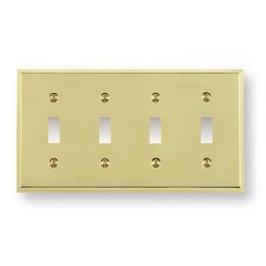 Baldwin Classic Design Quad Toggle Wallplate in Polished Brass