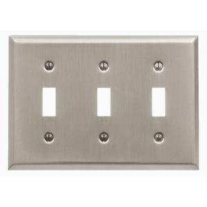 Baldwin Classic Design Triple Toggle Wallplate in Satin Nickel