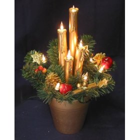Christmas Flower Pot with 4 Candles and Gingerbread Decoration