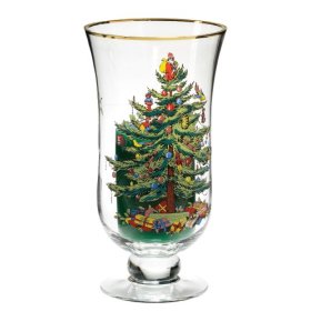 Christmas Tree Glass Hurricane with Pillar Candle
