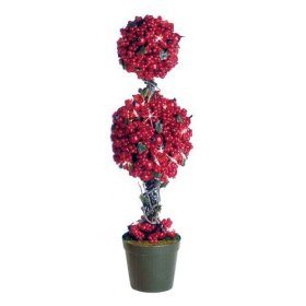 Cranberry Berry Double Topiary Ball Tree With Clear Lights