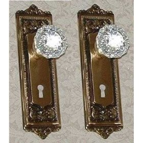 Crystal Glass Solid Brass Egg & Dart Style Antique Brass French Door/dummy Knobs
