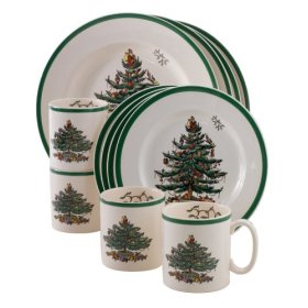 Christmas Tree 12-Piece Dinnerware Set with Mugs, Service for 4