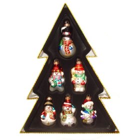 Set of 6 Winter Fun Glass Snowmen Christmas Ornaments