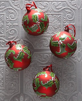 Holiday Lane Glass Holly Ornament, Set of 4
