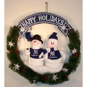 Holiday Snowman CHRISTMAS WREATH NEW YORK YANKEES MLB Baseball Holiday Snowman