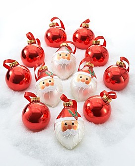 Kurt Adler Glass Deco Santa Theme 12-Piece Boxed Ornament Set
