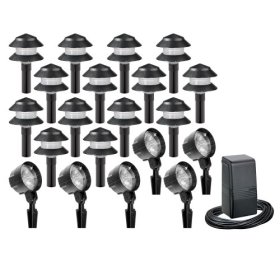 Malibu Lawn Light Combo Kit with 14 Tier Lights, Six FloodLights and 80-Watt Power Pack, Black