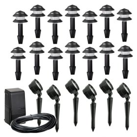 Malibu Outdoor Lighting Kit with Fourteen Tier Lights, Six Floodlights plus 88-Watt Power Pack/Timer
