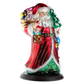 Thomas Pacconi Hand-Painted Glass 10-Inch Santa Figurine With Wood Base