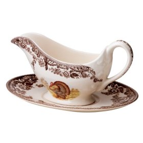 Spode Woodland Turkey Sauce Boat and Stand