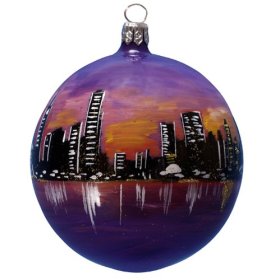 Famous Places Collection Chicago Skaters - Hand Painted Glass Ball Ornament