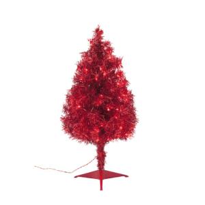 Home Accents Holiday 2.7 Ft. Cambodia Red Prelit Tinsel Tree