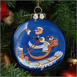 The Memory Company - MLB Baseball Rooftop Santa Glass Ornament