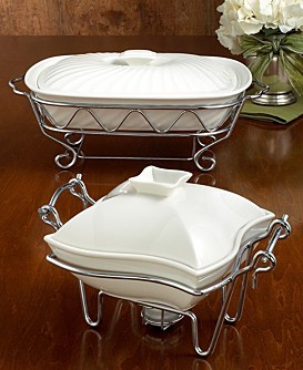 Godinger “Siena” 1 Quart Porcelain Baker with Warmer Stand