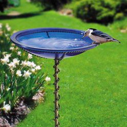 Blue Glass In-Ground Bird Bath
