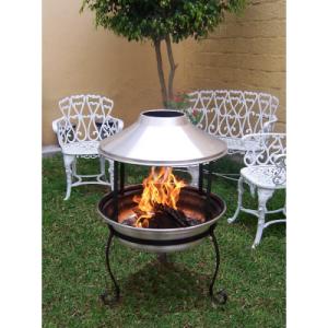 Deluxe Aluminum Chiminea/Fireplace w/ Wrought Iron Stand & Firescreen