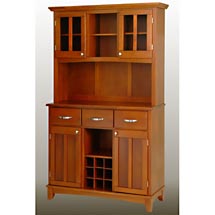 Home Styles Large Buffet with Two Glass Door Hutch, Cottage Oak with Cottage Oak Top