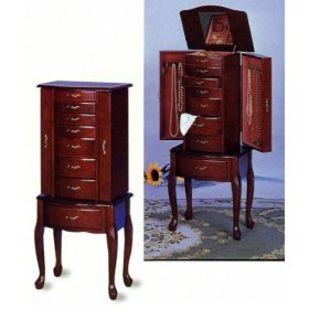 Queen Anne Style Cherry Finish Jewelry Armoire w/Many Storage Space