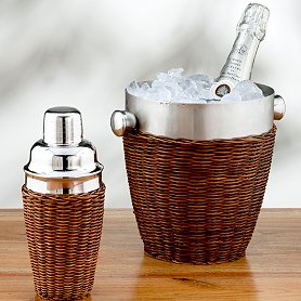 Wicker and Metal Cocktail Shaker or Ice Bucket