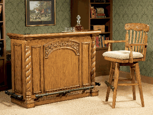 Woodland Oak Bar Cabinet and 2 Bar Stools Set