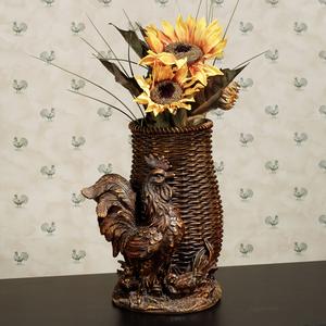 Woven Basket Rooster Vase
