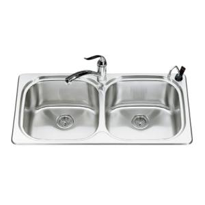 KOHLER Ravinia Double Equal Self-rmming Kitchen Sink W/Two-hole Faucet Punching, Stainless Steel