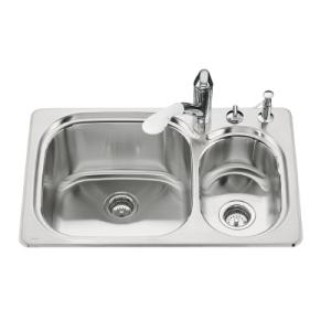 KOHLER Ravinia High/low Self-Rimming Kitchen Sink W/Two-hole Faucet Punching, Stainless Steel