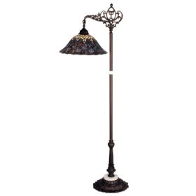 61H Tiffany Peacock Feather Bridge Arm Floor Lamp