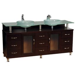 Charlton 65″ Double Bathroom Vanity with Glass Countertop - Espresso