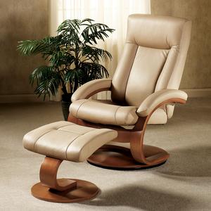McKay Beige Leather Recliner Chair & Ottoman