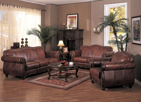 Tight Back Leather Sofa Set