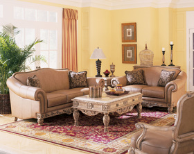 Antique All Leather Living Room Set Sofa Loveseat Accent Chair