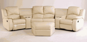 Beige Leather Recliner Home Theater Sectional Seating