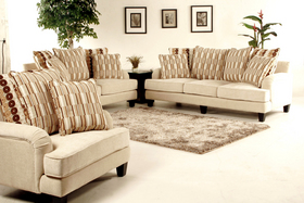Beige Sofa and Love with Loose Back Pillows in Contemporary Design