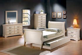 Boy’s & Girls White Washed Classic Sleigh Trundle Bed Bedroom Furniture Set Twin & Full