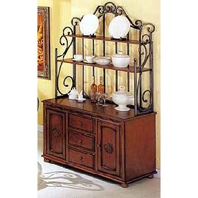 Brown Wood and Wrought Metal Buffet and Hutch