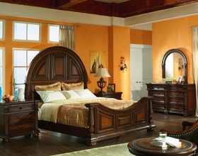 Cherry Hardwood Panel King Queen Bedroom Furniture Set