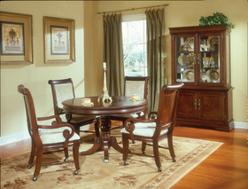 Classic Cherry Brown Round Pedestal Dining Room Table Set