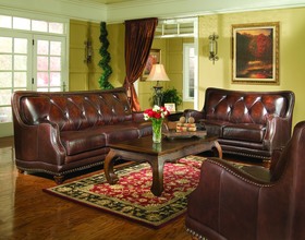 Classic Tight Leather Sofa Love Seat Couch Living Room Furniture
