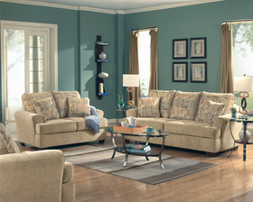 Clean Contemporary Pillow Back Sofa Loveseat Living Room Set