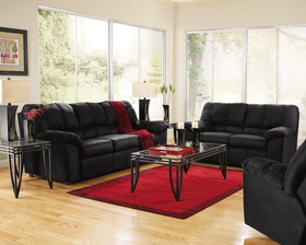 Comfortable Black Plush Upholstered Sofa Loveseat Living Room Set