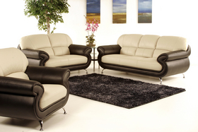Contemporary Black and White Leather Sofa Love and Chair