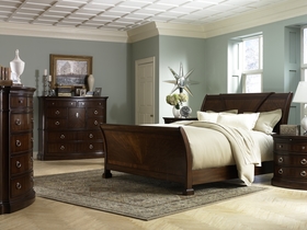 Contemporary Brown Cherry Sleigh Bedroom Furniture Set