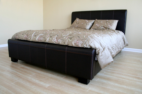 Contemporary Dark Brown King Queen Bicast Leather Platform Bed