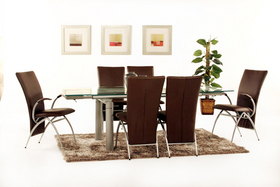 Contemporary Expandable Glass Top Table with Modern Chairs