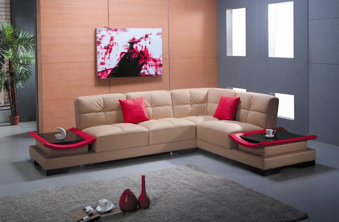 Contemporary leather Sectional Furniture with Builtin end tables