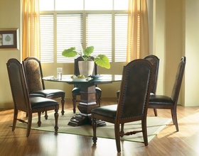 Dark Cherry Hardwood Round Glass Pedestal Dining Room Table