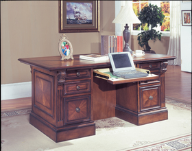 Dark Wood Double Pedestal Executive Desk
